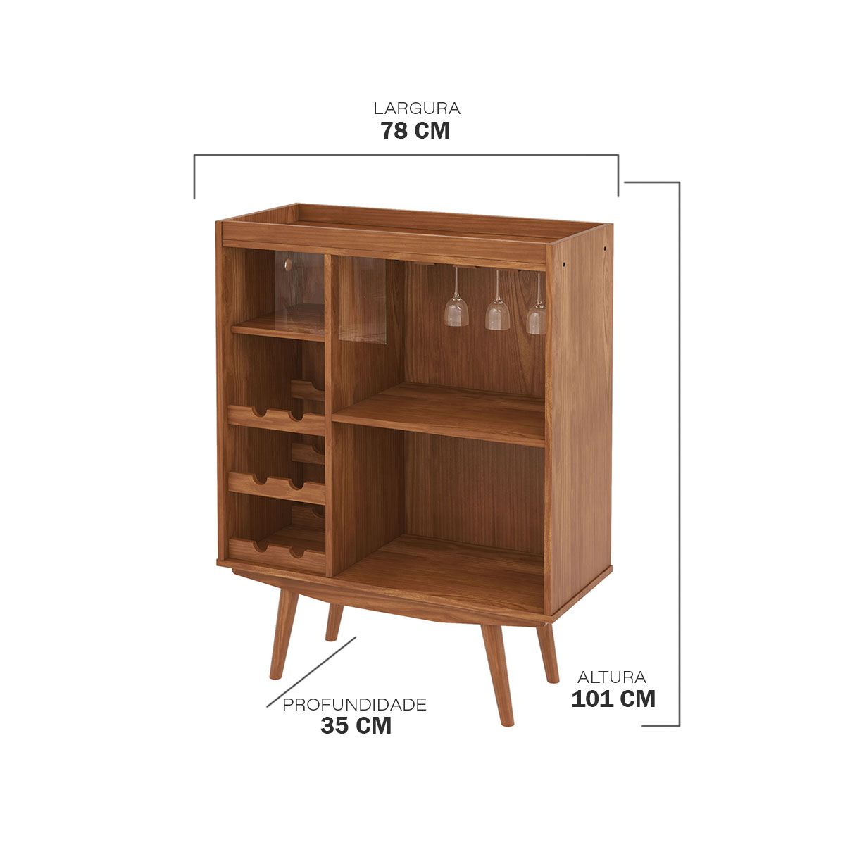 Adega de Vinho 6 Garrafas 78 Cm Para Sala Madeira Maciça Rustica Retro - Imagem 2