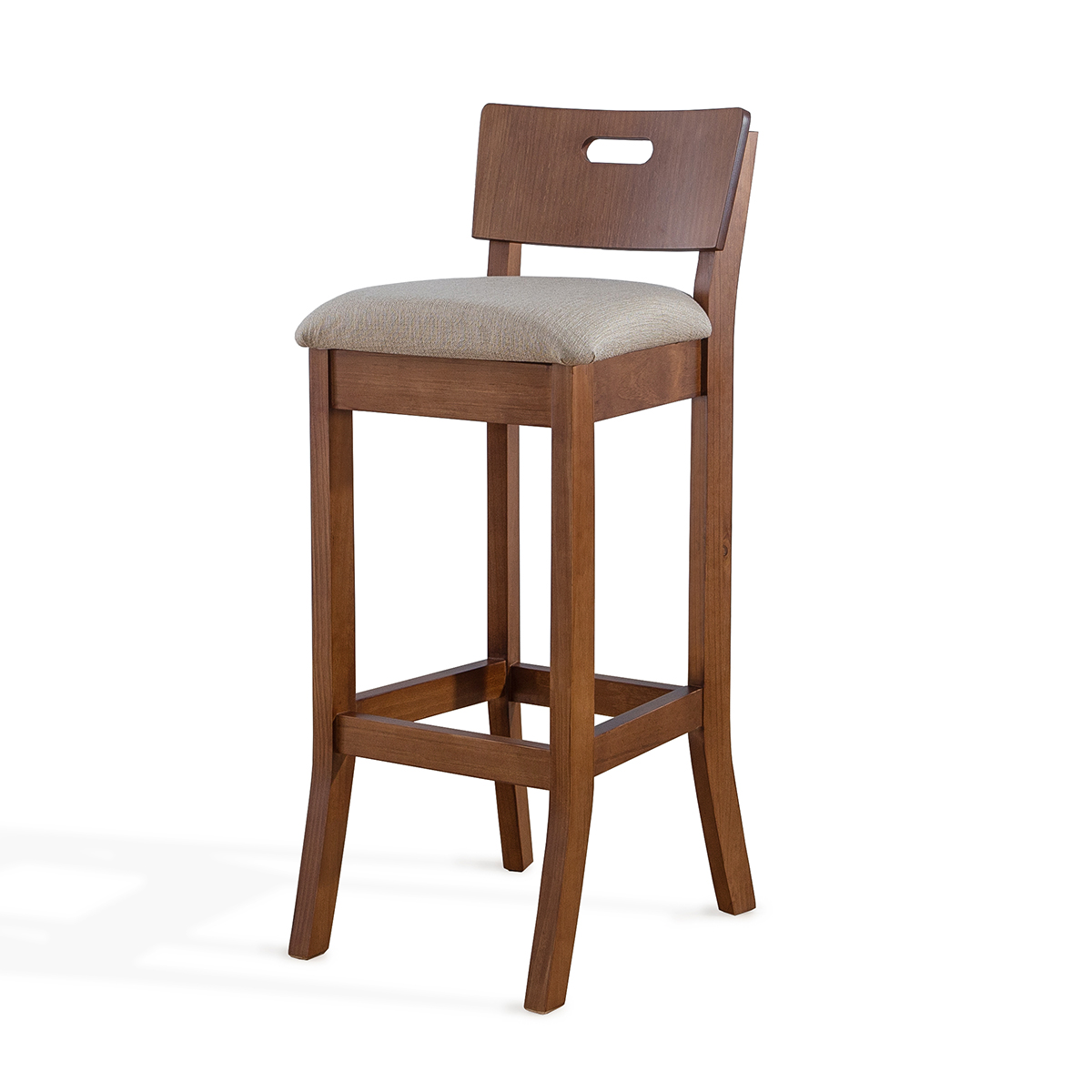 Banqueta Alta Estofada Com Encosto 41 x 95 Cm Dubai Madeira Maciça Imbuia Linho Bege M58