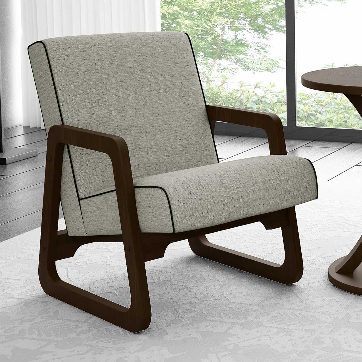 Kit 2 Poltronas Estofada Para Sala Agatha 70 Cm Pés Madeira Capuccino Cinza L62 - Imagem 2