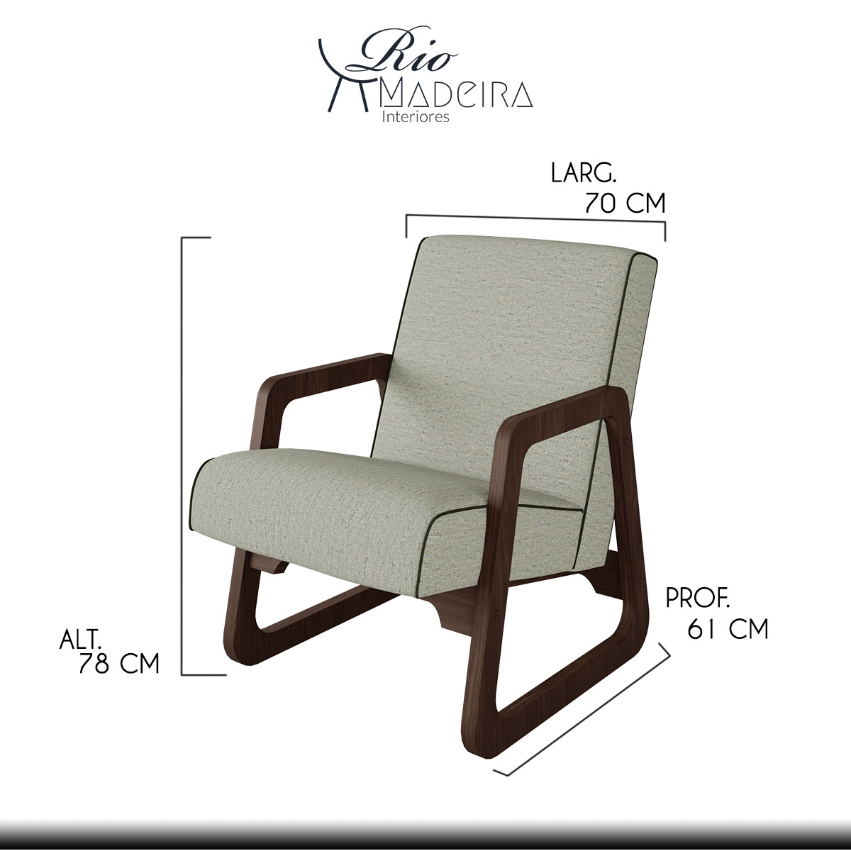 Kit 2 Poltronas Estofada Para Sala Agatha 70 Cm Pés Madeira Capuccino Cinza L62 - Imagem 4
