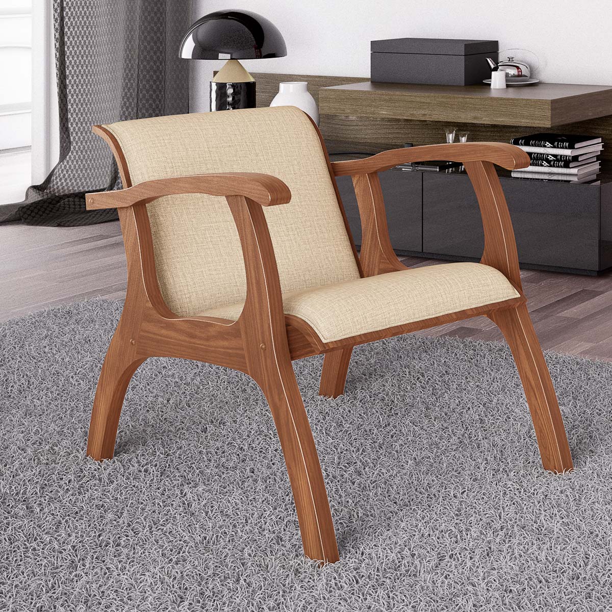 Kit 2 Poltronas Estofada Para Sala Barcelona 60 Cm Pés Madeira Bege Claro L60 - Imagem 2