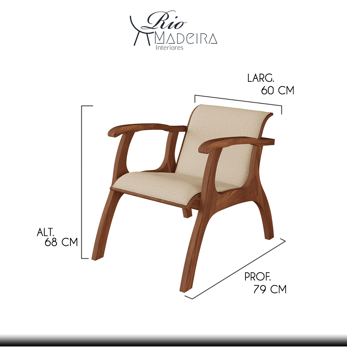 Kit 2 Poltronas Estofada Para Sala Barcelona 60 Cm Pés Madeira Bege Claro L60 - Imagem 3