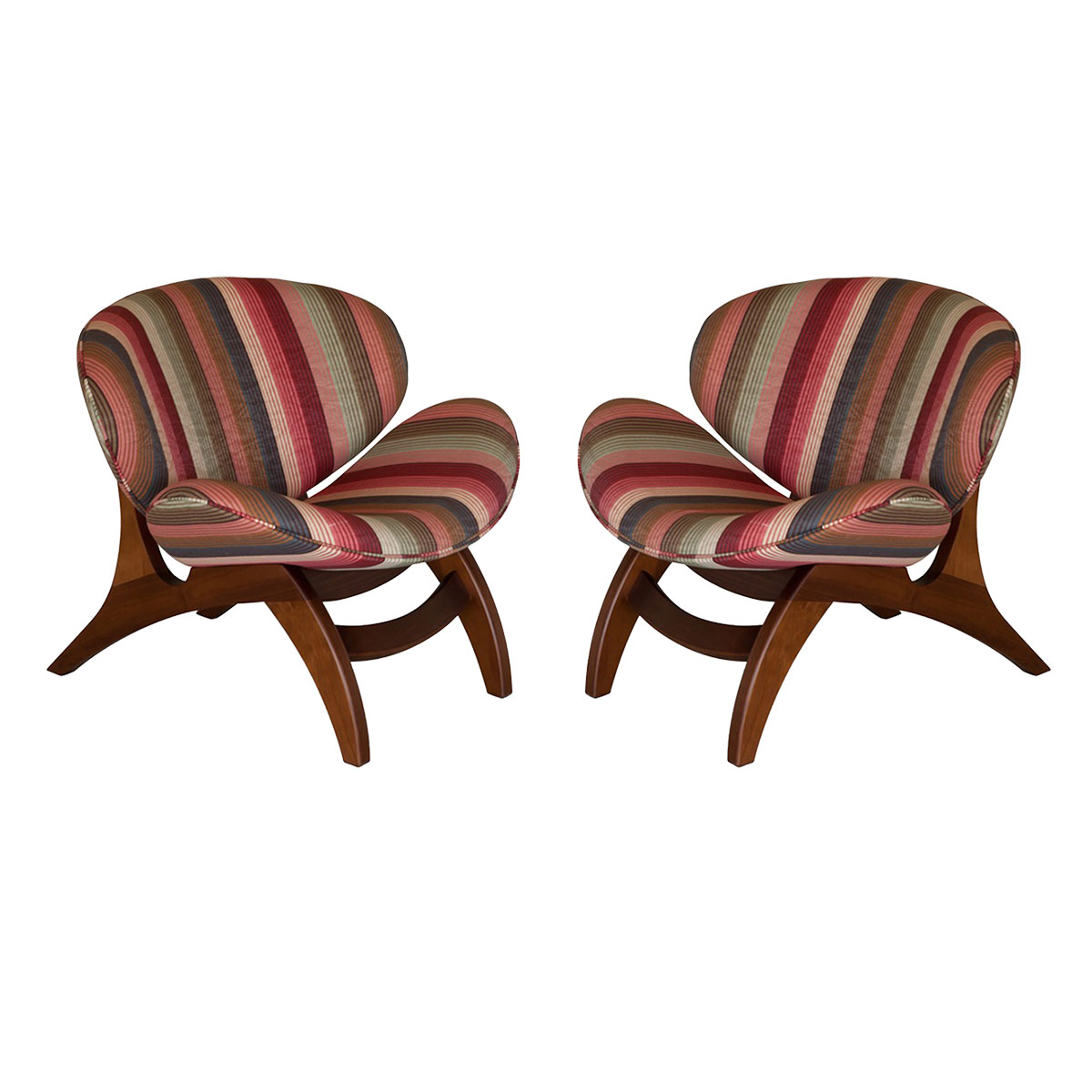 Kit 2 Poltronas Pérola Decorativa Para Sala 72 Cm Pés Madeira Estofada Vermelho Listrado