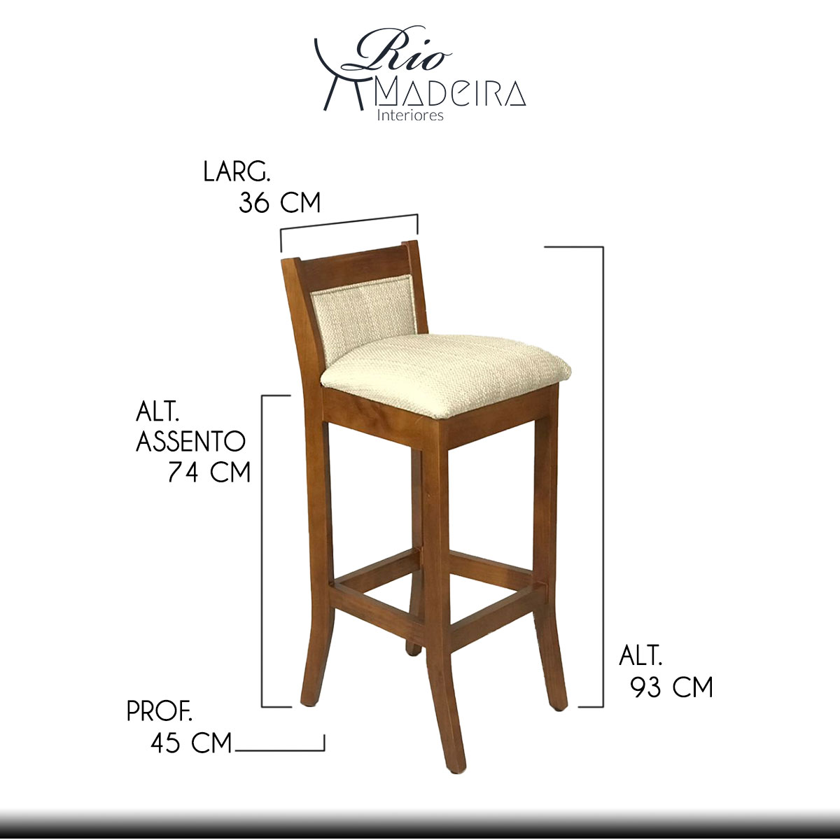 Kit 3 Banquetas Estofadas Alta Lucca 38 Cm Pés Madeira Maciça Imbuia Para Bancada Bar L57 - RMI - Imagem 3
