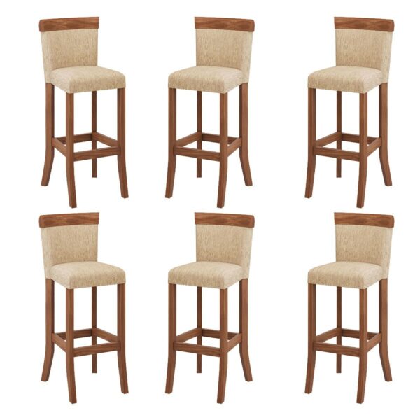 Kit 6 Banquetas Estofadas Altas 100 x 39 Cm Madeira Maciça Imbuia Para Bar Bistrô Bancada - RMI
