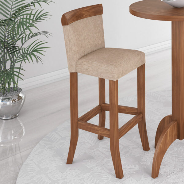 Kit 6 Banquetas Estofadas Altas 100 x 39 Cm Madeira Maciça Imbuia Para Bar Bistrô Bancada - RMI - Imagem 2