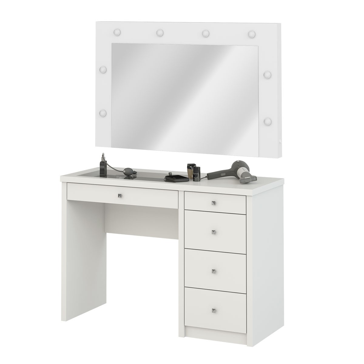 Penteadeira Camarim com Espelho e Luzes Maquiagem 110 Cm MDF Branco Laca - Imagem 4